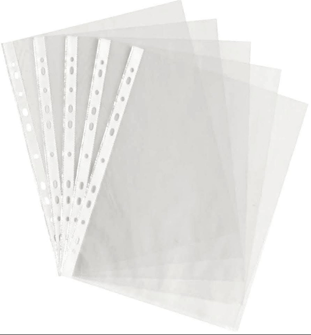Clear A4 punched file pockets with reinforced binder edge