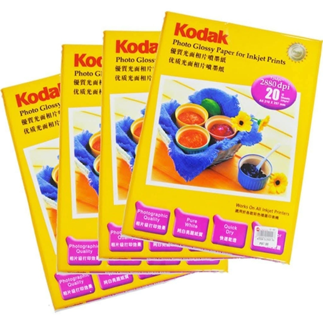 Kodak A4 glossy photo paper for inkjet prints, 20-sheet packs