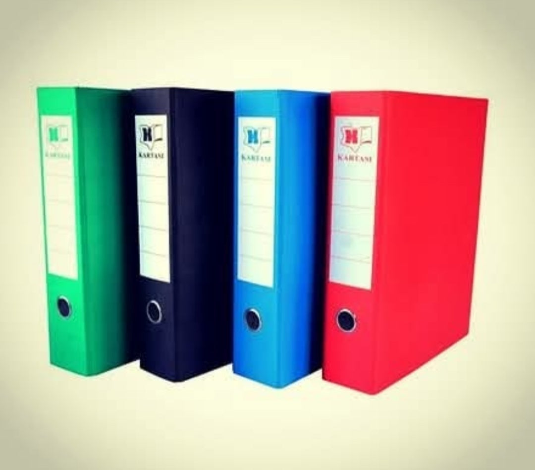 Kartasi box files in green, black, blue, and red