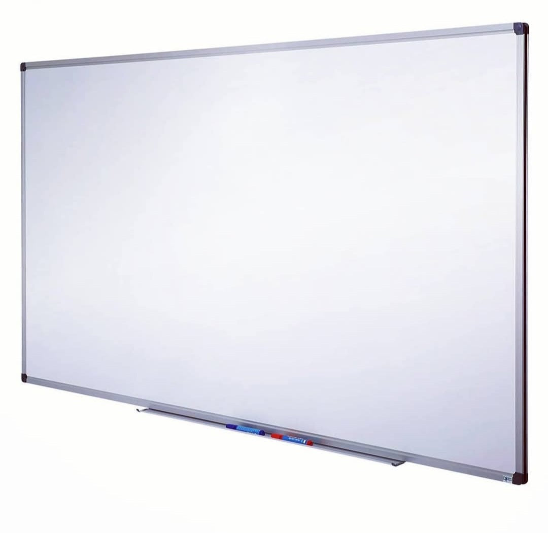 Large 3 by 4 foot aluminium-framed whiteboard with marker tray