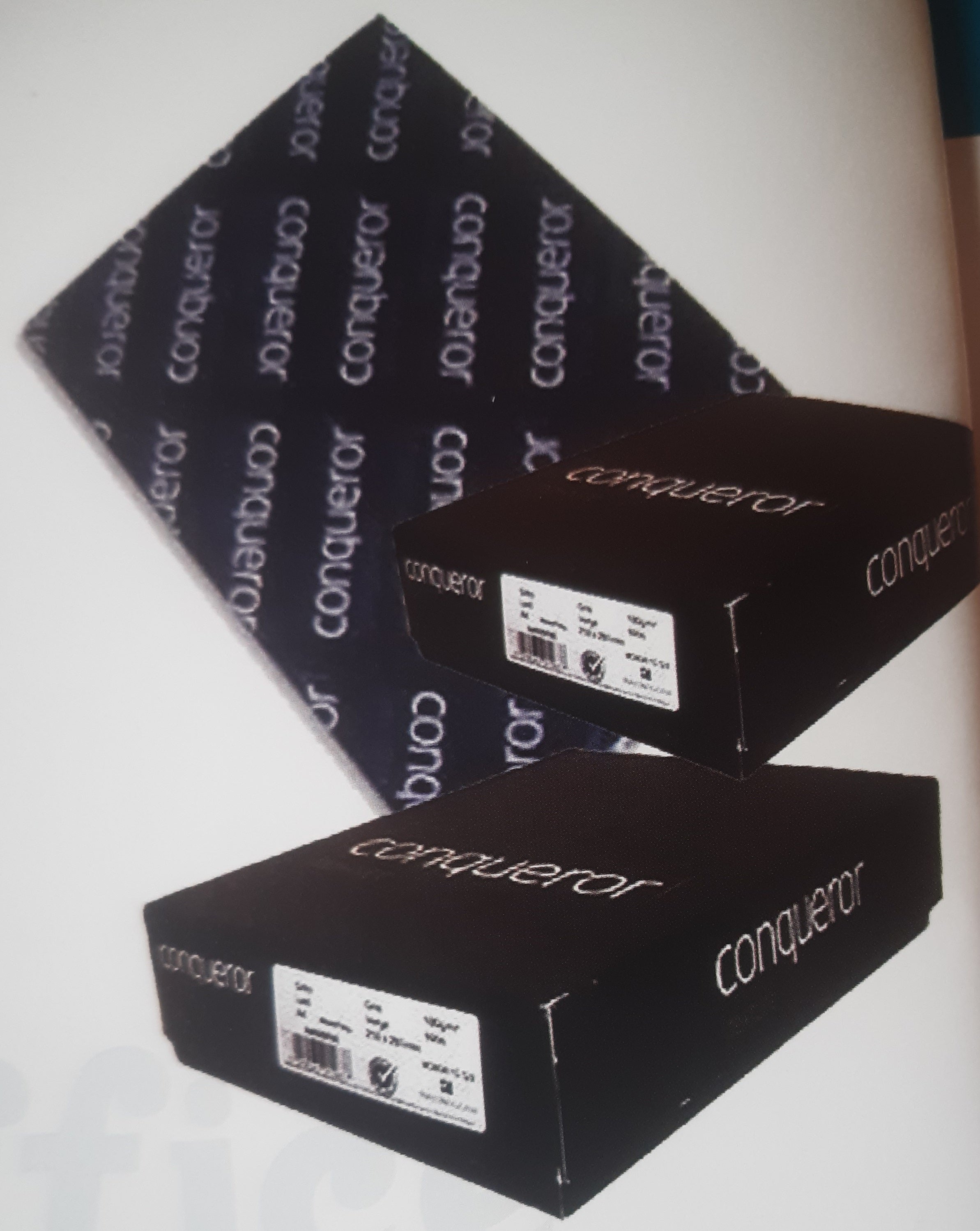 Conqueror premium prestige paper boxes and sheet in black packaging